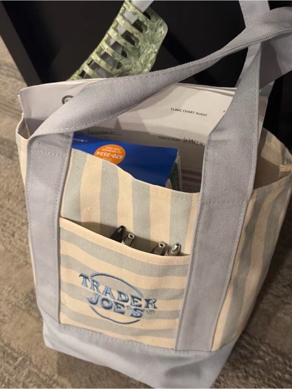 Blue & Cream Striped Canvas Tote Bag